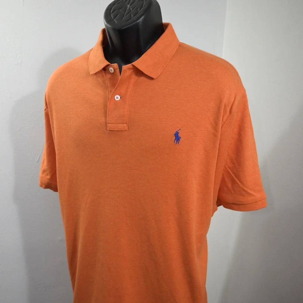 Polo Ralph Lauren Golf Polo Mens XL Orange Blue Pony Logo Short Sleeve Cotton